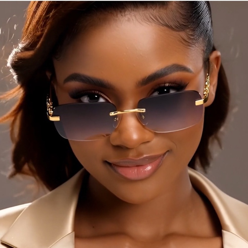 Rimless Men Women Sunglasses Retro 80's 90's Gray Gradient Lens Fashion Shades